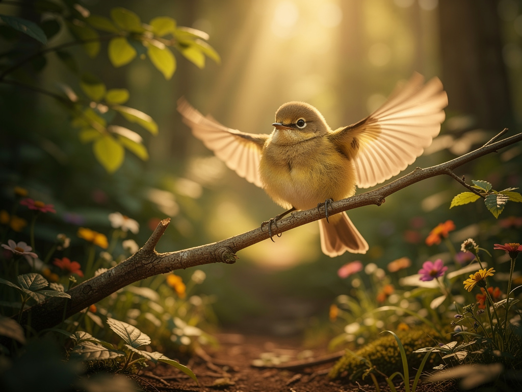 So Pip flapped his tiny wings. At first, he only hopped. Then he flapped harder and lifted a little into the air. Again and a