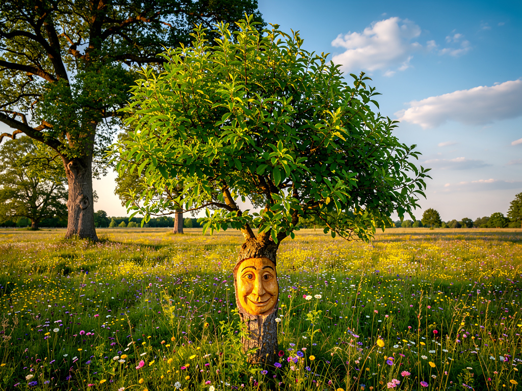In a quiet field, there was a small tree named Tilo. He was not as tall as the other trees.