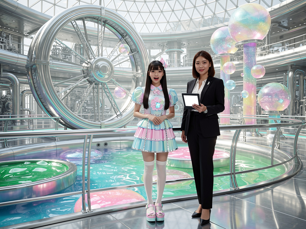 turns out, she's a member of a Japanese idol group Pastel Florals, and the girl beside her is indeed her manager.