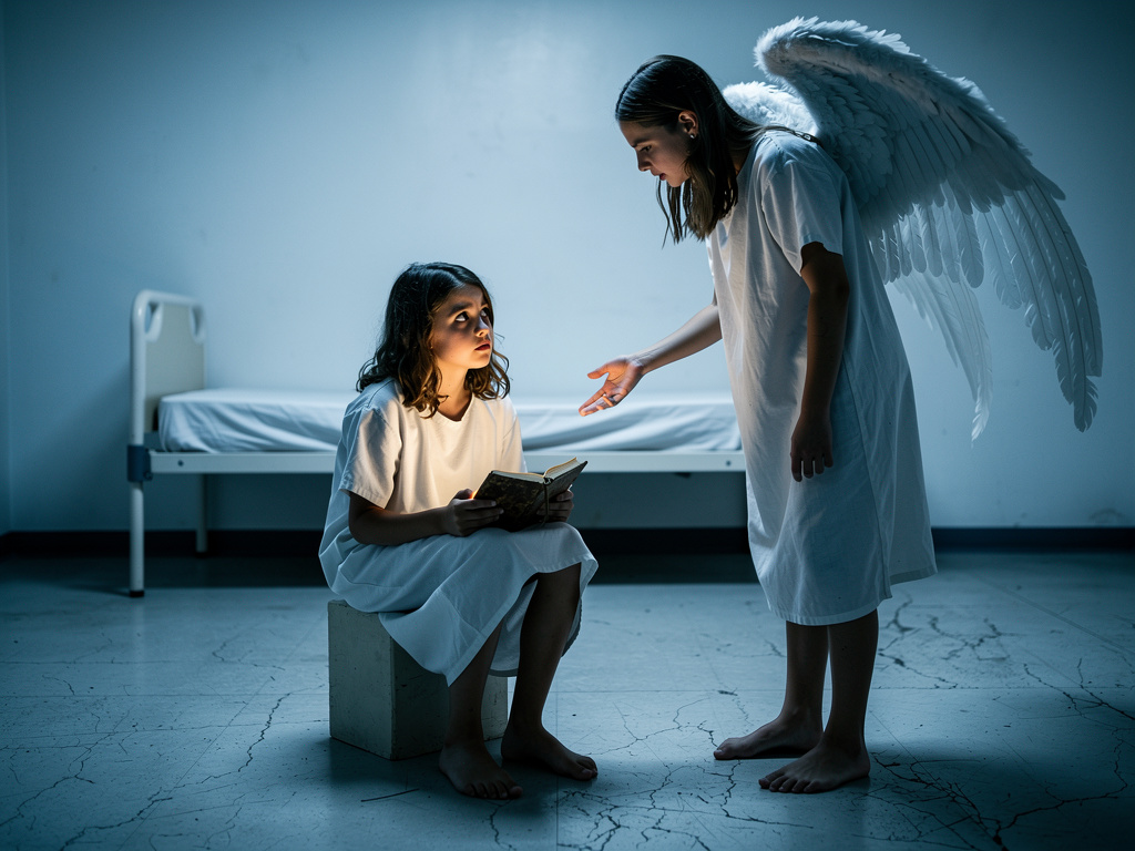 An angel appeared to her and assisted her.
