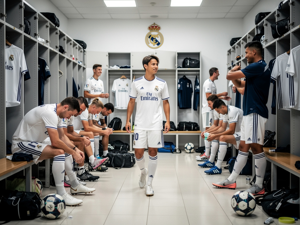 Imagine if: Isao Yoichi is walking in a locker room full of soccer players his Real Madrid teammates.