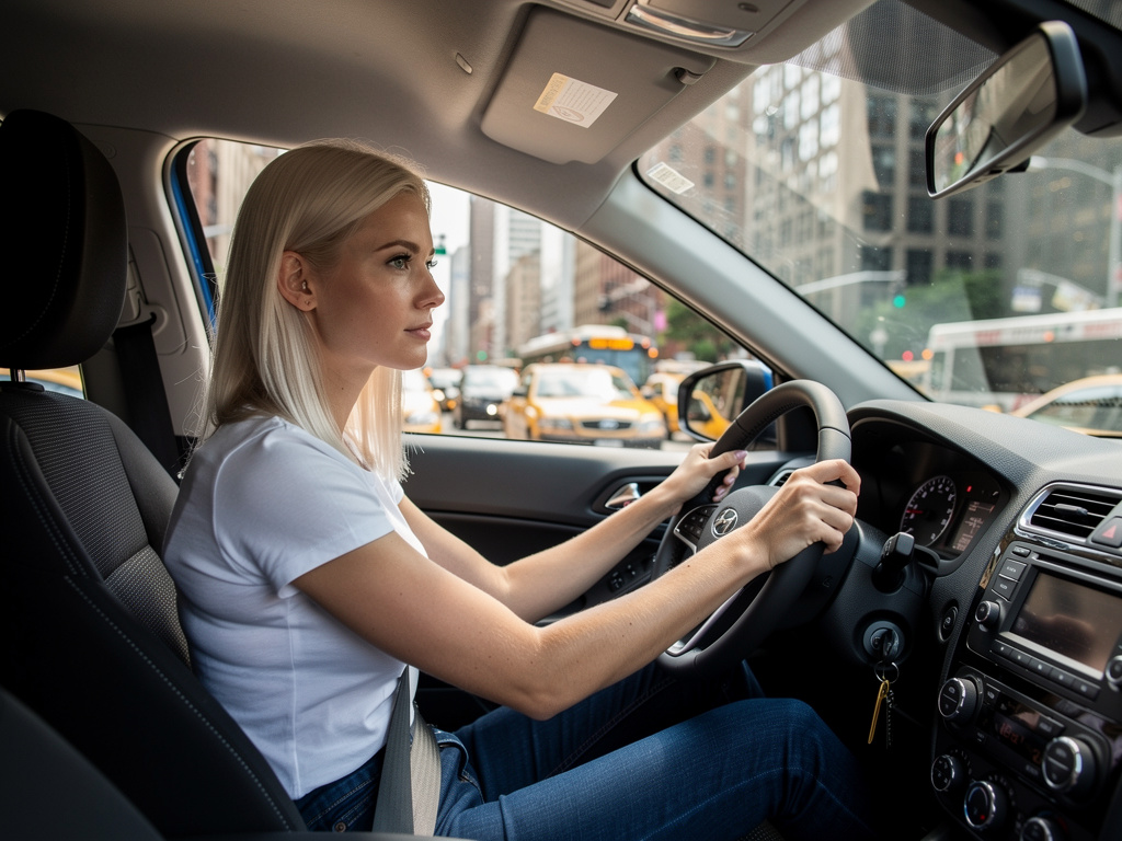 Imagine if: a girl lives in New York City, and she is driving to go to the supermarket, then to the mall. The she gets tired 
