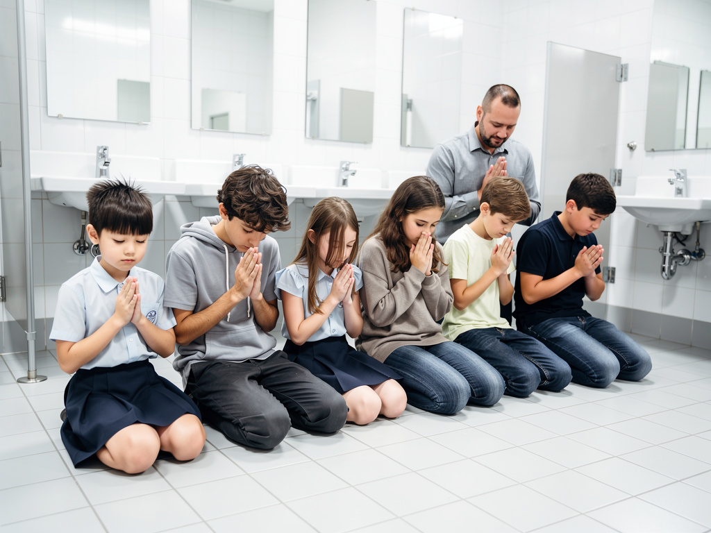 At toilet room they are praying to mighty God.