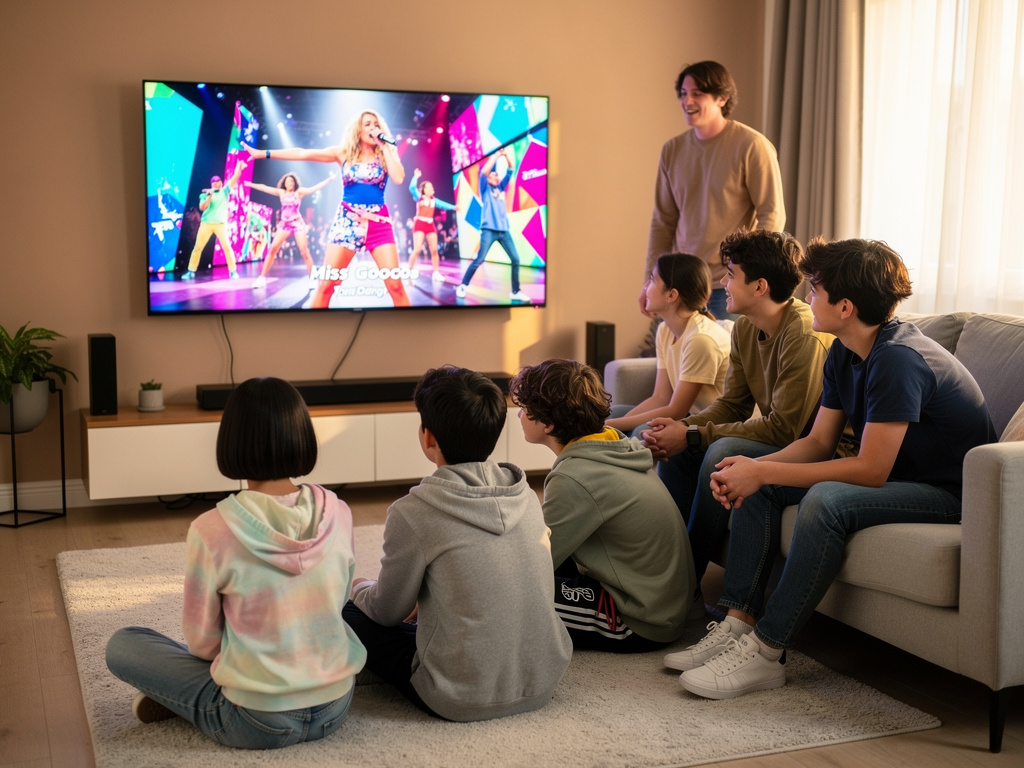 Mark Watches Miss goo goo her song call Just Dance Nathaniel and Andrea watching too. Wow she's beautiful right. Yeah said Ma