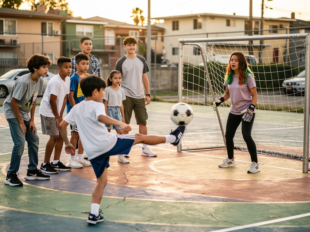 Mai Li saw Dillon Barksin  and Gemma Igbinoghene Pérez playing street soccer rest of pre teens can I play those said yes of c