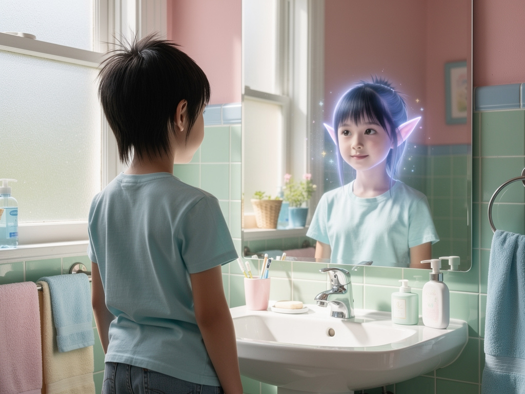 Mai Li looking at mirror turns to Elf at bathroom at shocks and screaming calls to help her Grandma she turned to Elf wait wh