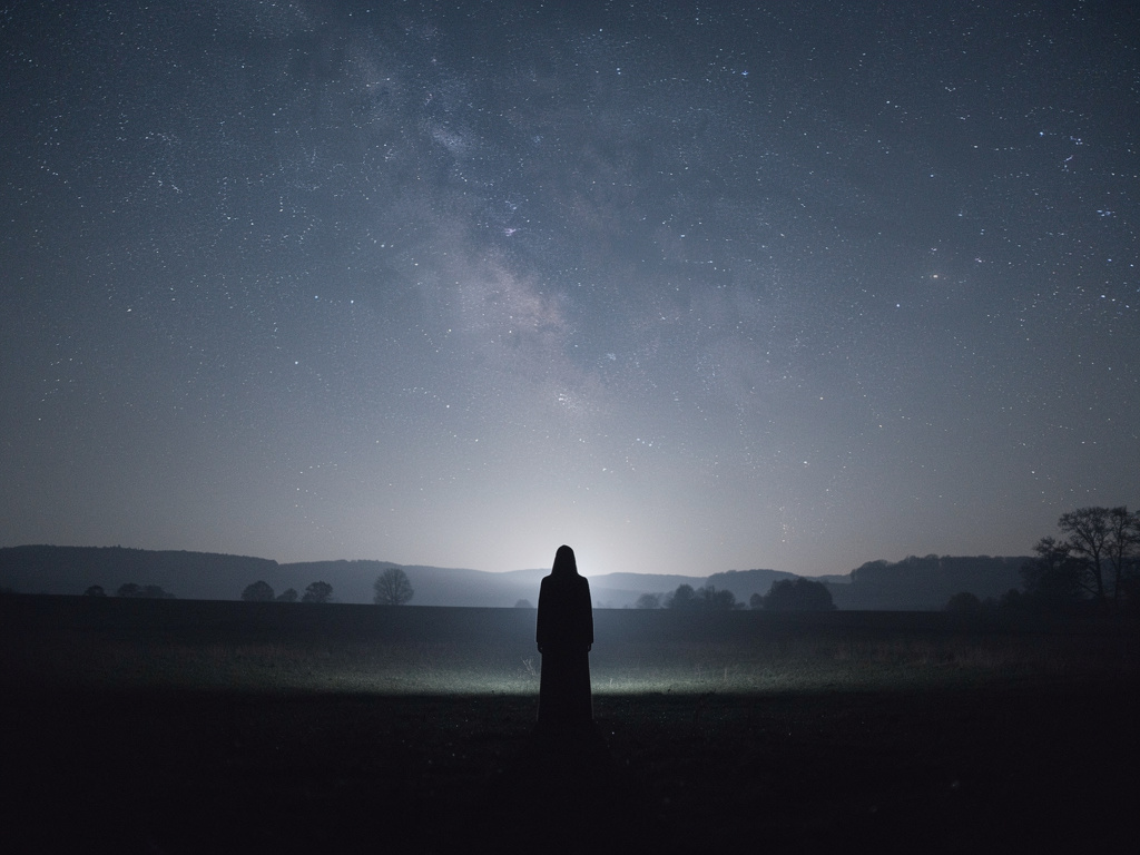 Imagine if: Beneath the quiet sky, when the world had fallen asleep, I would stand alone and look up at the stars.

They seem