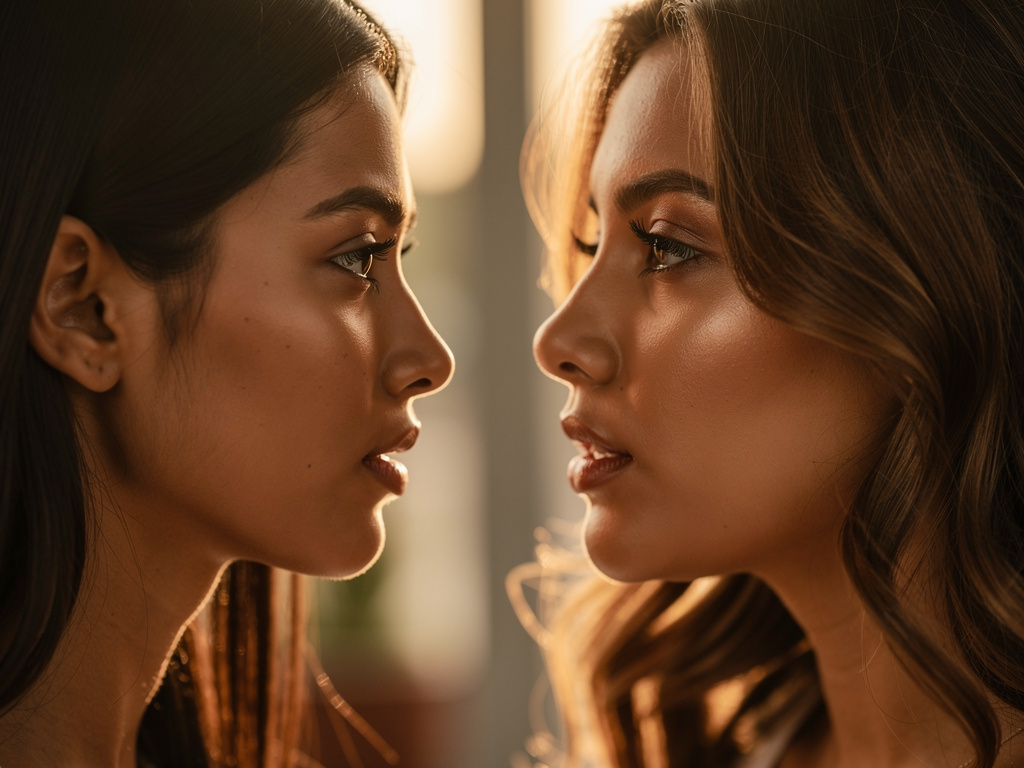 Imagine if: 2 girls love each other but they know they can't be together. 
But their eyes tell about the love, yearning, emot