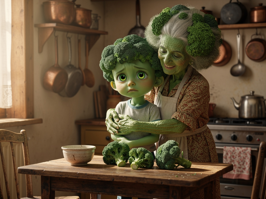 Imagine if: A young broccoli boy has to say goodbye to his grandmother and go on a journey to find his parents.
