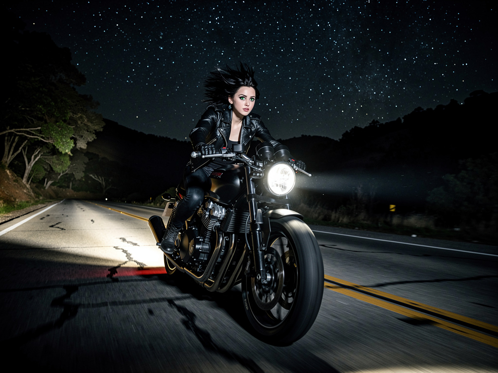 Imagine if: A biker girl rides in the dark.