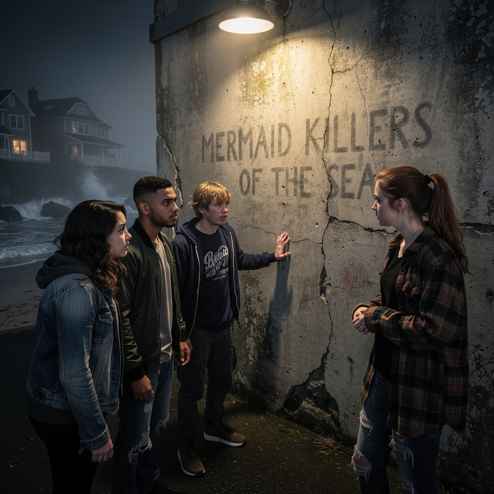 WRITING on the wall and Mermaid Killers of the Sea. 17 year old Mackenzie Sala and 18 year old Andrew Rivera Pierre and 17 ye