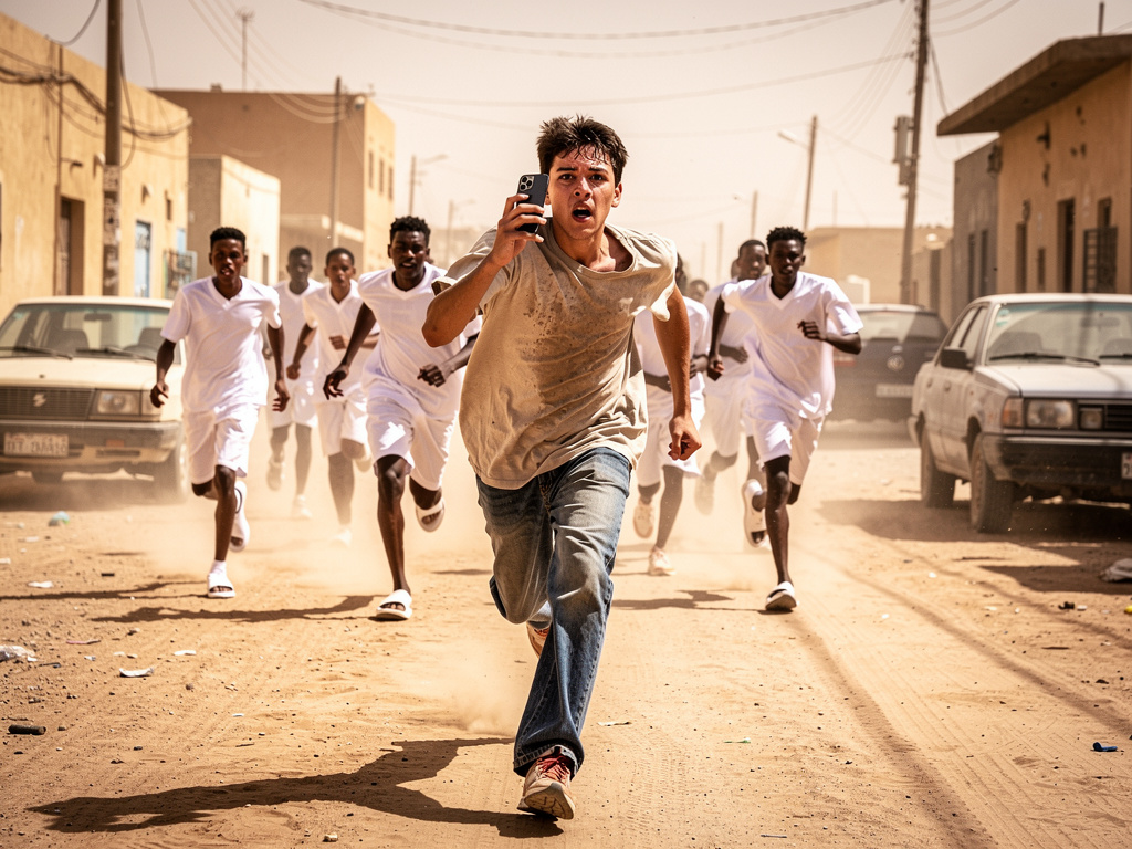 He looked the mirror saw groups teenagers call white dolphins of Nouakchott wearing white and white shoes and slippers. Those