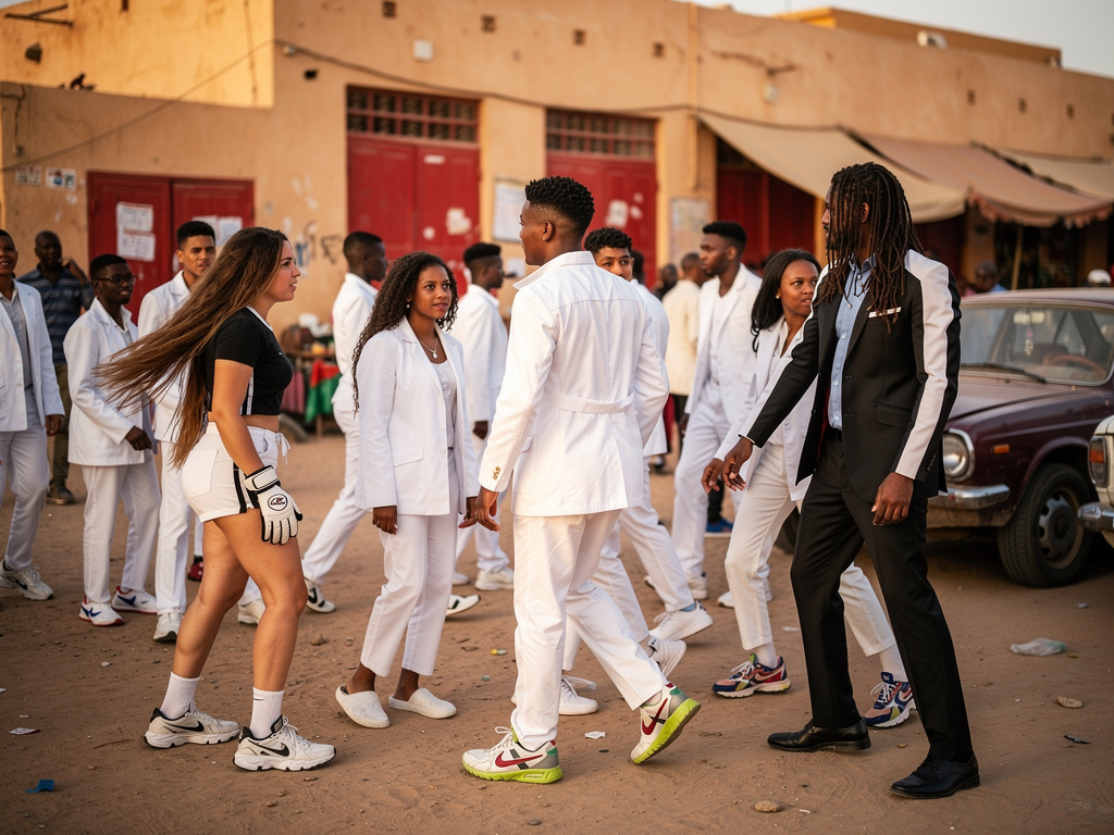 White Dolphins Group of Boys Girls Wearing Clothes, sneakers Nike, puma, Adidas and White Slippers, Jacket, Suit, one they, t