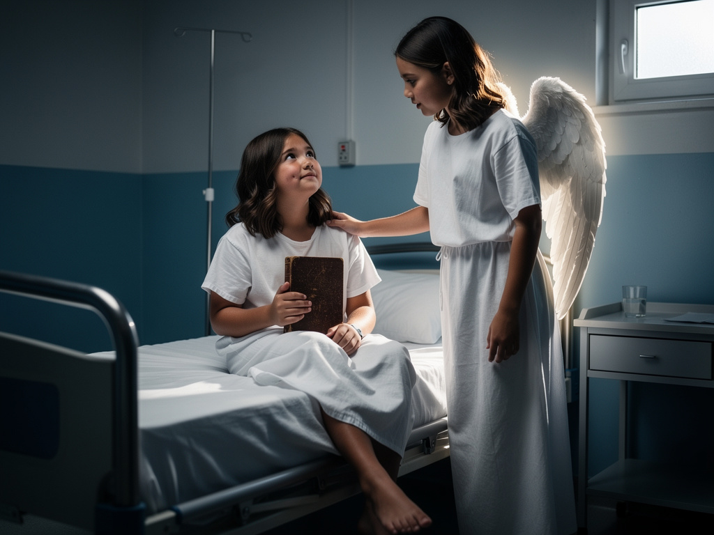 After some time she became friends with the angel.