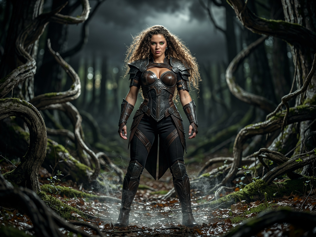 Imagine se: Uma guerreira peituda estilo dark fantasy.