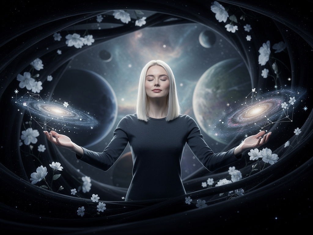 I drift through these silent halls of thought, where stars bloom in the void. I touch the edges of forgotten worlds, crafting