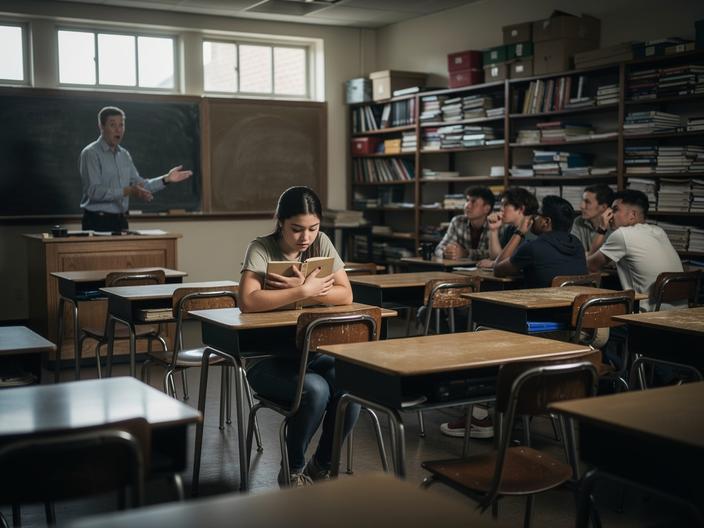 Mackenzie Sala takes her book the Teacher looks at her Said What the hell then Andrew Rivera Pierre with his friends.