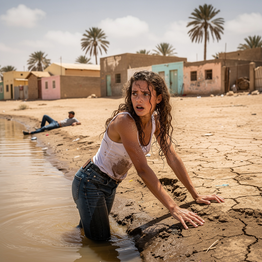 Then she punches the guy falls to the ground runaway jumps to the river the swims to Teleport to Nouakchott 2000s.