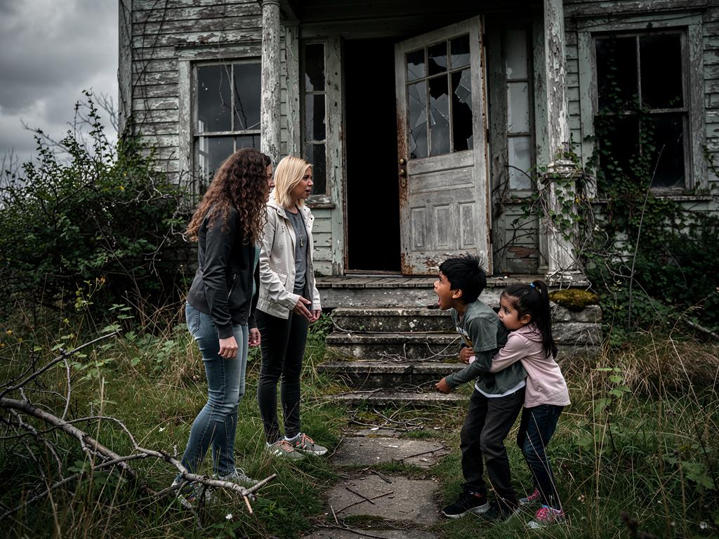Imagina si: María estaba caminando hacia una casa abandonada y no estaba sola, estaba con su amiga Jessica y con su sobrino H