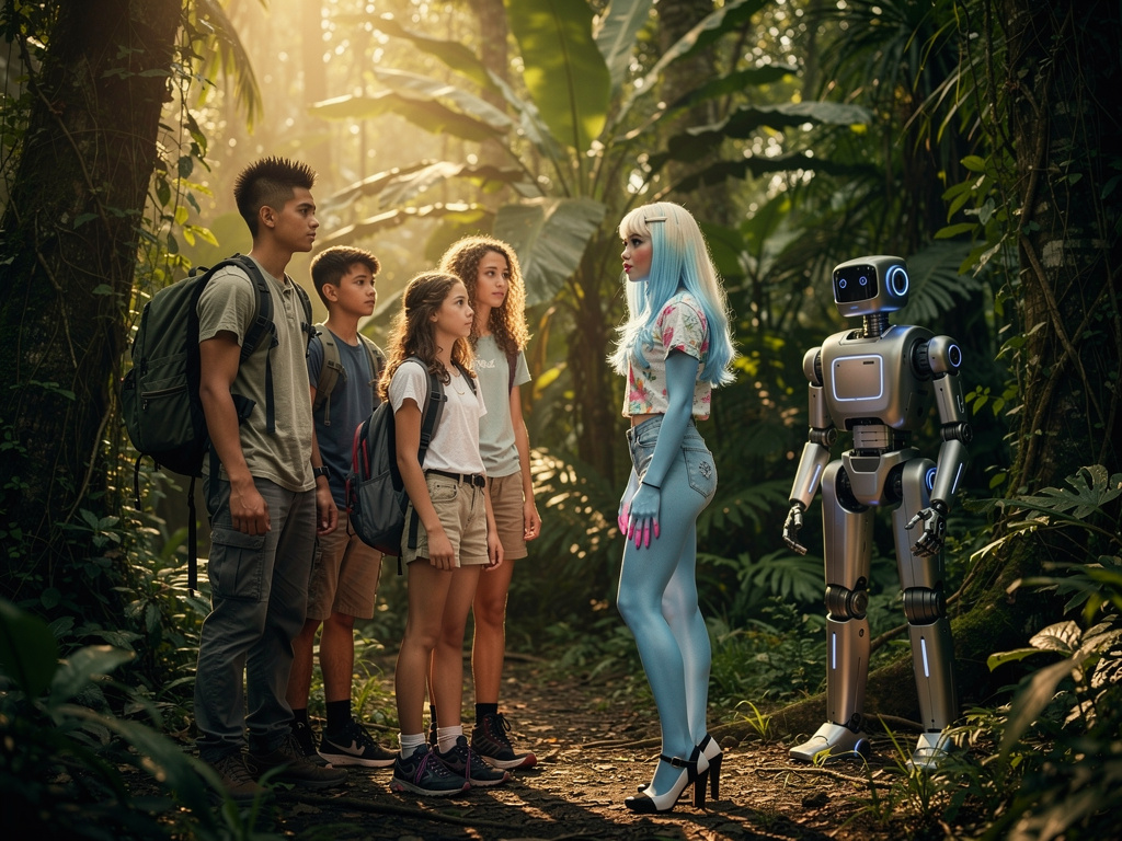 Mackenzie Sala And Emma Kimberworth saw Lagoon Blue Girl Named Eureka Long Hair Blue Blonde Wig Light Blue Skin Short Black a