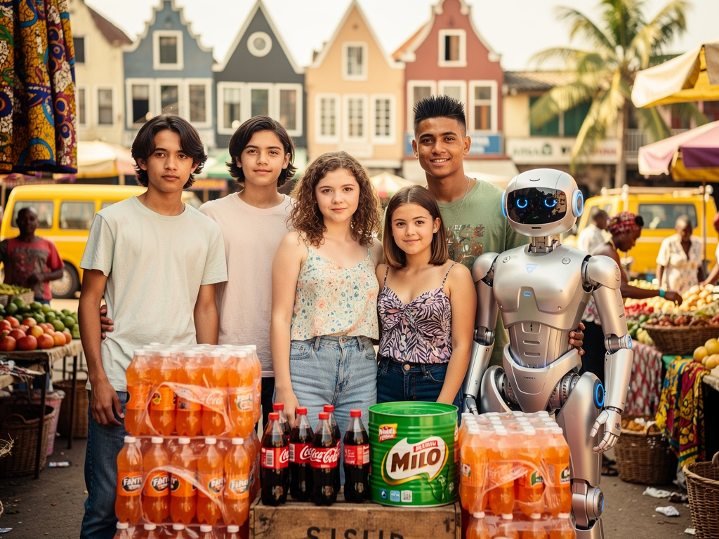 The Guys in Nigeria in the 2000s They Have Fanta and Coca cola And Milo green tin.
