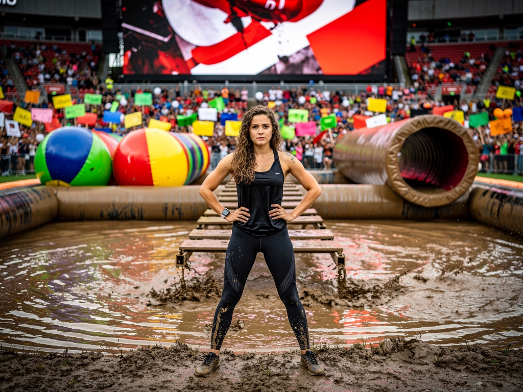 Imagine if: create me a story of Sophie Rain getting into a popular game show called "wipeout". In this edition instead of wa