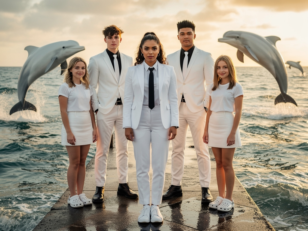White dolphins of Nouakchott The boys age 14 and 19 Wearing White Suit and long Black shirt and white tie and Black boots The