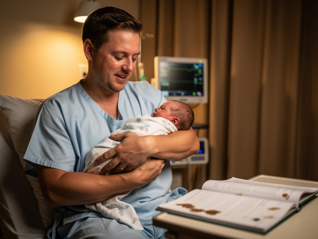 Imagine if: As you hold your newborn kid in your arms for the first time, you're overcome with a mix of emotions, and the fir