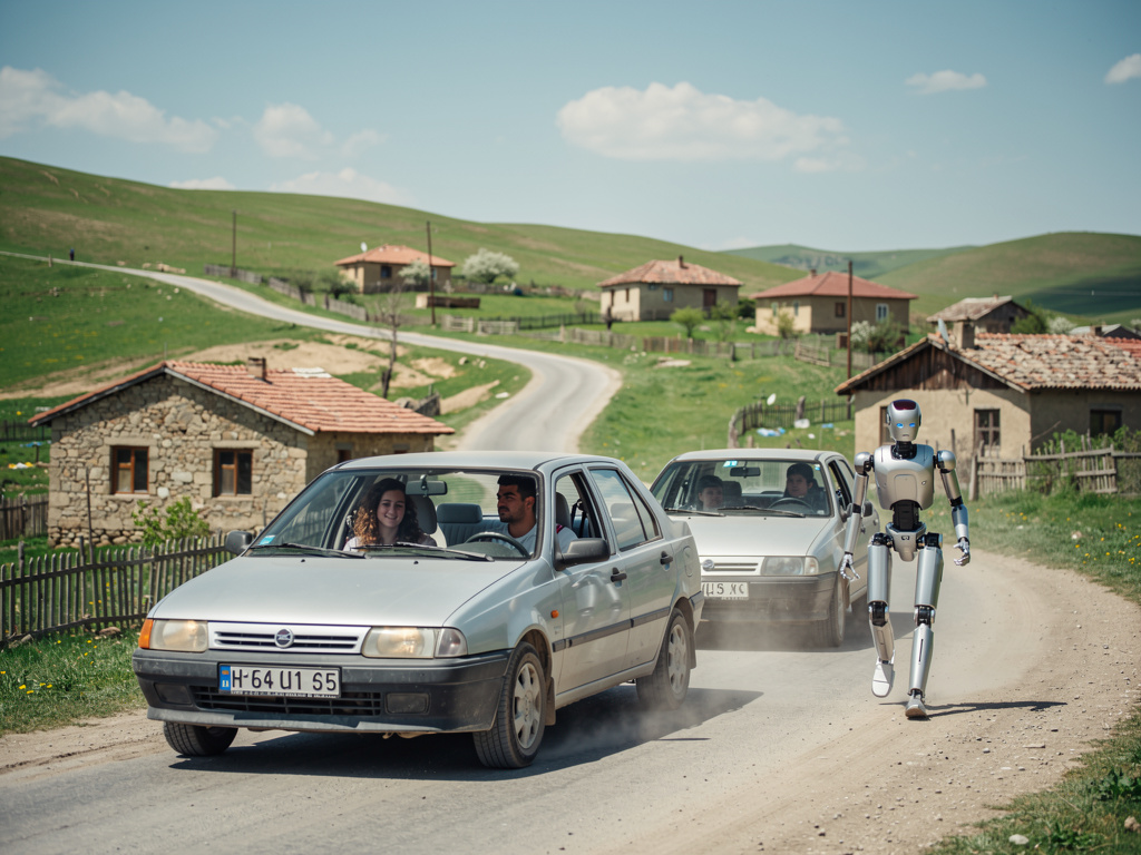 They are riding at the car Andrew Rivera Pierre rides and Mackenzie Sala rides other car to Azerbaijan village.