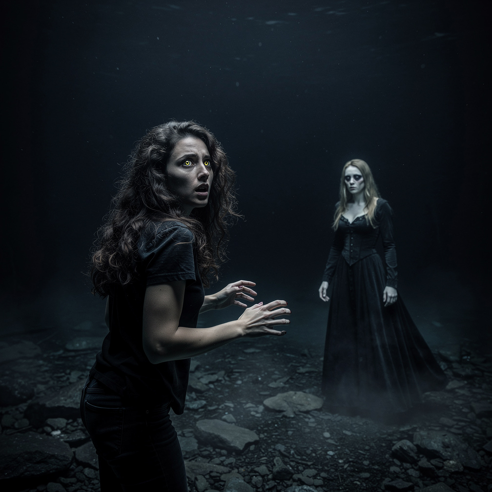 María ve que está en el abismo pero ve cosas que dan mucho miedo y Samael vestido de mujer se acerca y le dice María perdón l