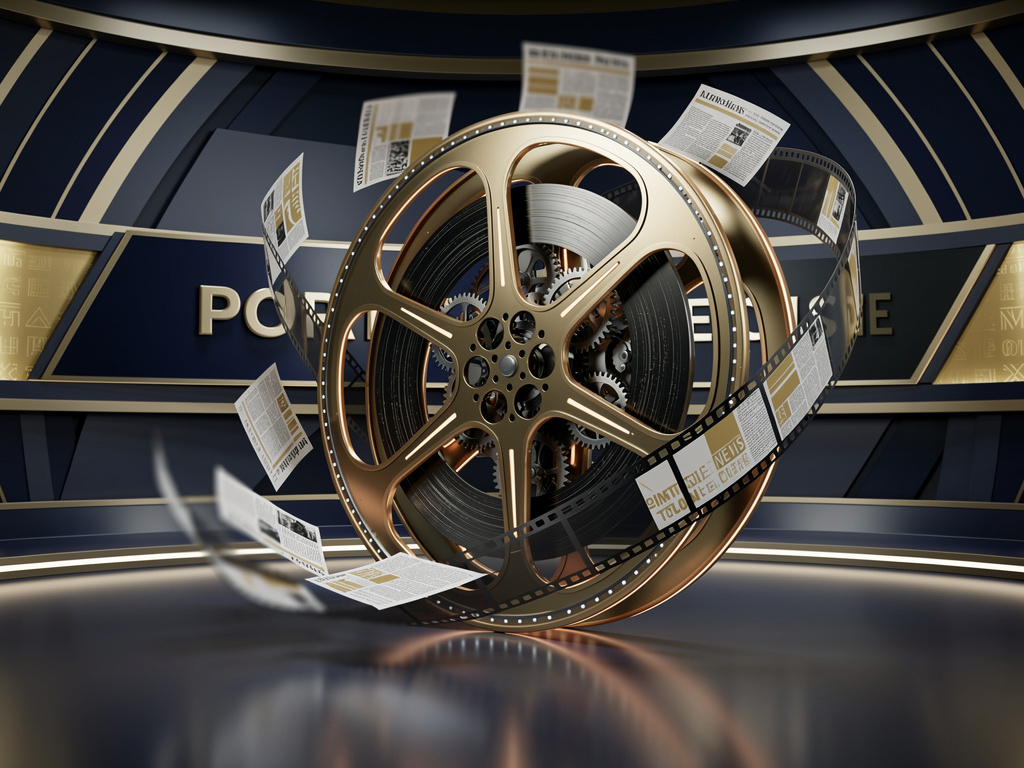 Bayangkan jika: Buatkan opening berita TV dengan judul portal news, warna yang dipakai merun biru gold, tema portal ada kerta
