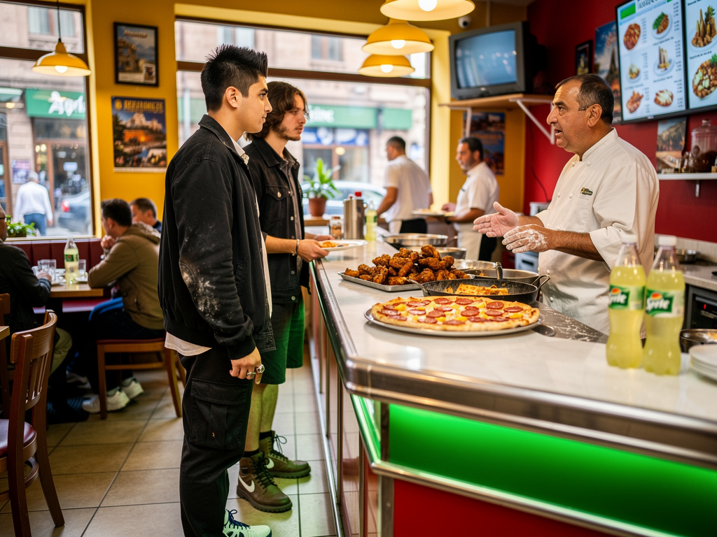 They are Walking in Restaurants in Yerevan in the late 90s Andrew Rivera Pierre Buys Pizza With Jason Hunter  And ask the che