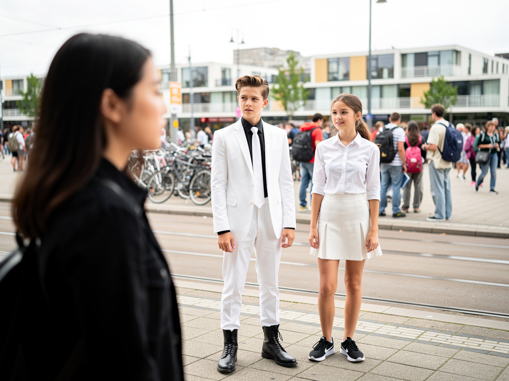 Olivia Chan Gasps and Saw White Boy Brown Hair Wears White Suit and Long Black shirt and white tie and Black boots His name D