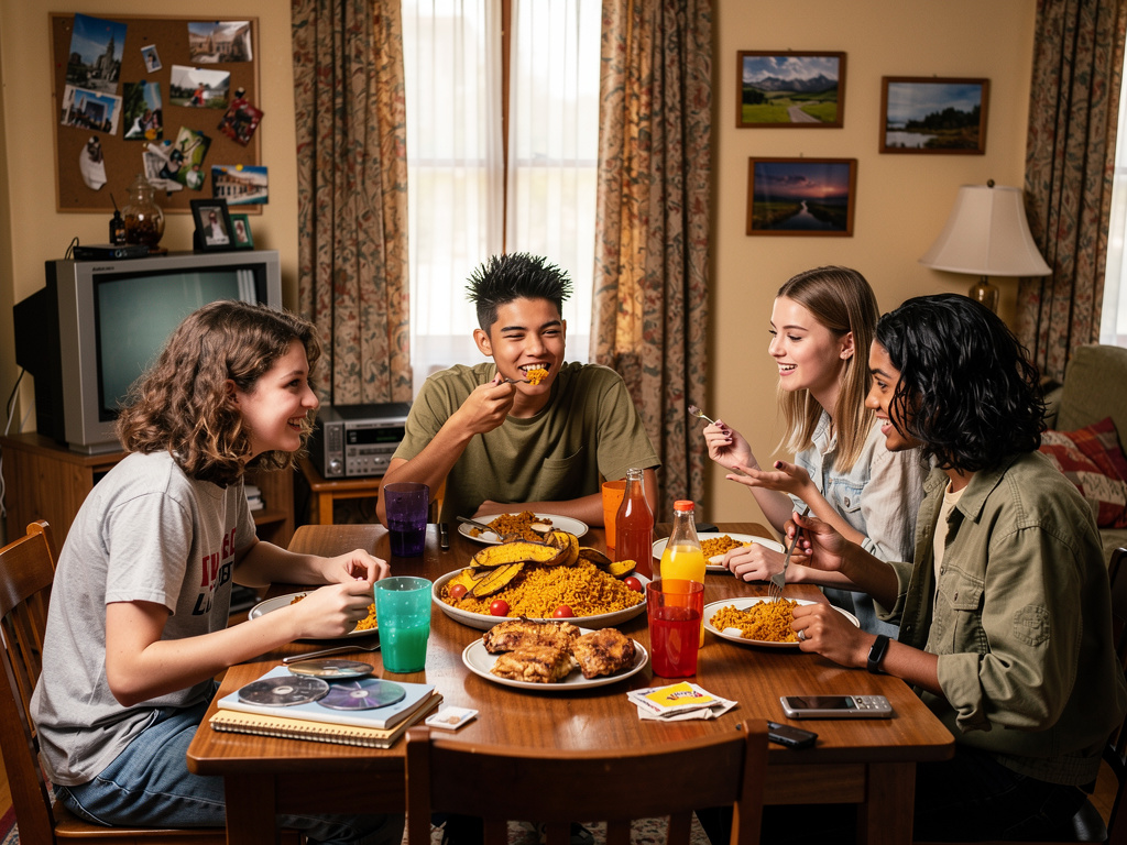 Emma Kimberworth Mackenzie Sala and Andrew Rivera Pierre and Jason Hunter And Olivia Chan Eating in The Olivia's house Eating