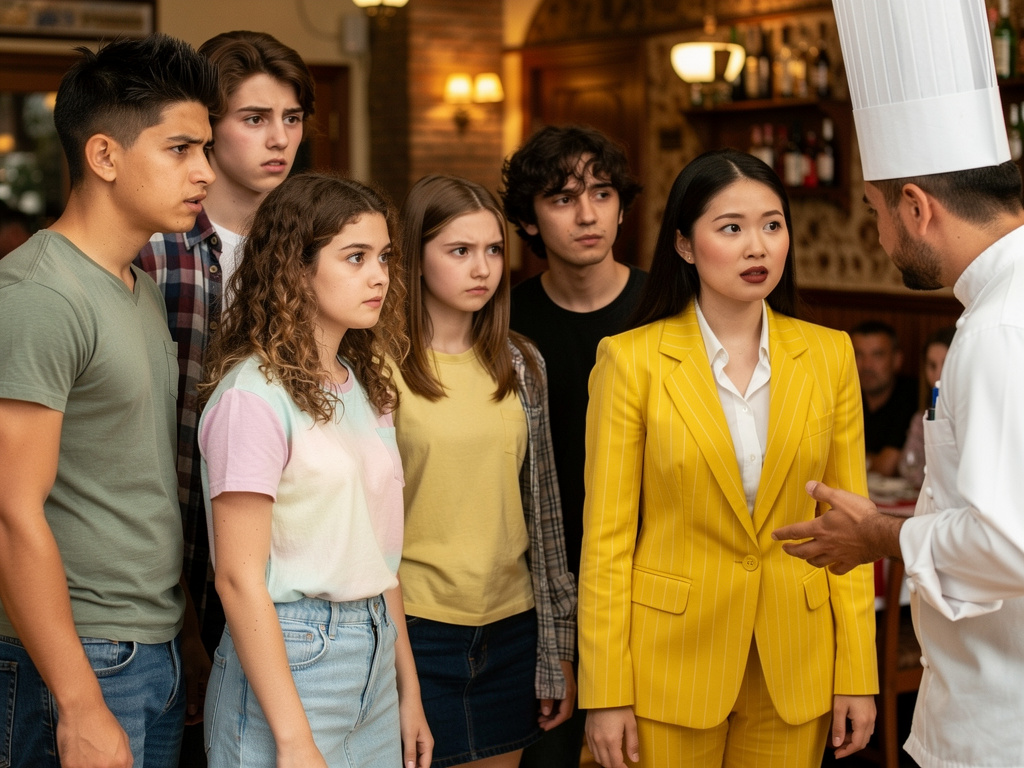 Olivia Chan Wearing Inspired by Clueless yellow suit with stripes, White long Shirt Long Hair Make up brown lips from the lat