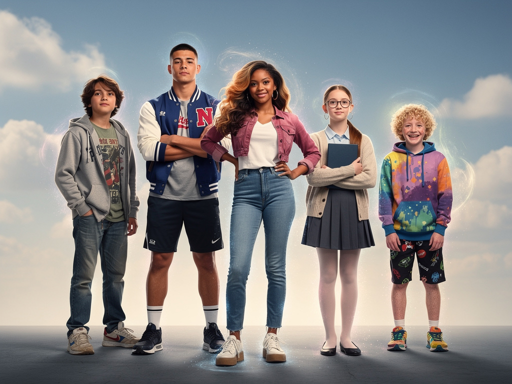 Imagine if: What if
Five teens 
Three boys and two girls 
One adventurous, curious boy 
One sporty and strong boy jock 
One s