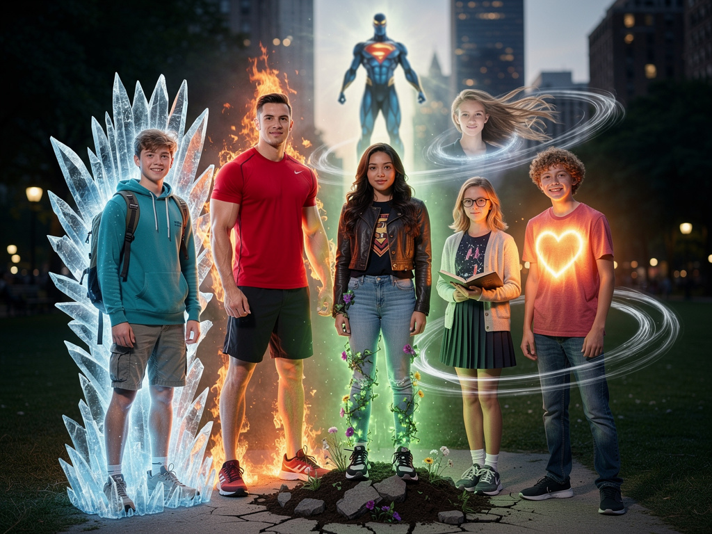 And they each get a magical elemental power 
Jock-fire power 
Adventure kid-ice 
Stylish girl-earth
Smart girl-air 
Dumb boy-