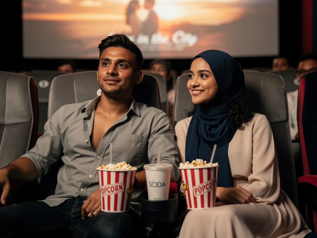 Kancing bajunya terlepas di bioskop.
