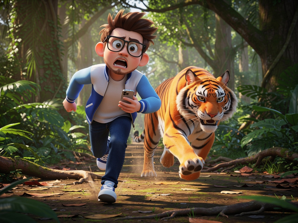 Aspect ratio 9:16, Pixar-style 3D animation, 4K, vibrant colors. Main character: young man, round face, black-framed glasses,