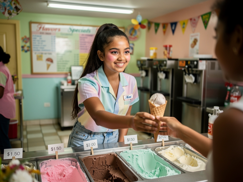 Her Name Mimi Singh 15 year old  She From Trinidad and Tobago Early 1980s With Make up she Gives ice Cream.