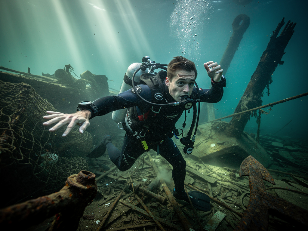 Imagine if: You're on a diving expedition to explore a recently discovered shipwreck, but your oxygen tank is leaking and the