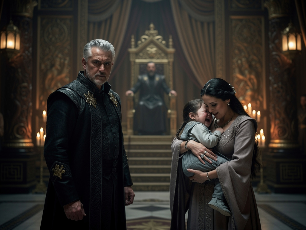 The first princess reaches adulthood. And the emperor betrothe her to a nobleman. She cries in her mother's arms, desperate f