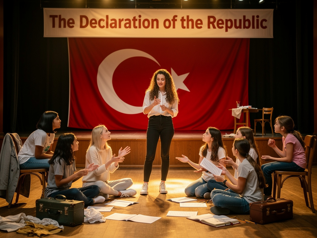 Hayal et: Irmak ile kızlar ben Cumhuriyet ilanı adlı tiyatro sergileyeceğiz.