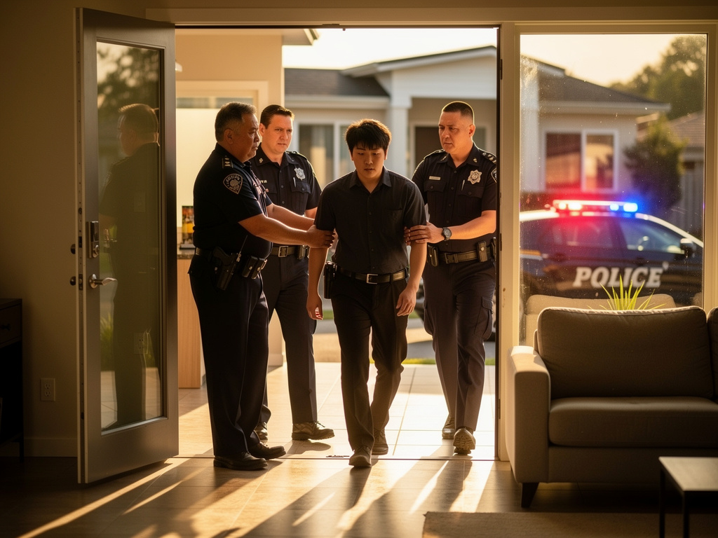 Hemen Chongsan Han Soo Jun evine gitti  polislerle gitti.