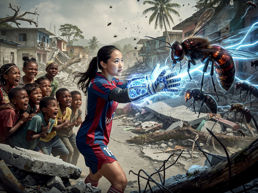 Next day: Emilia Fong Rescued Children in Haiti Age of 6 to 14 and Her Magical Goalkeeper Gloves And Lighting Power against R