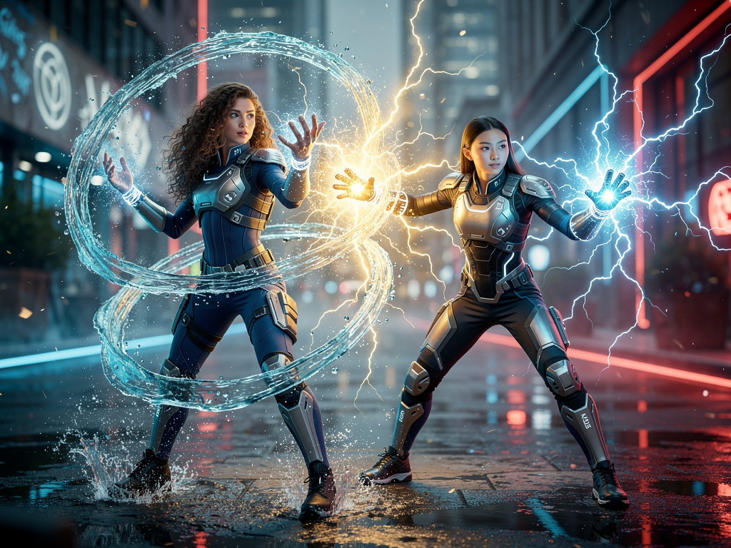 Emilia Fong with her Magical Goalkeeper Gloves and her Lighting Power Madison Rocca and Her Water Power.