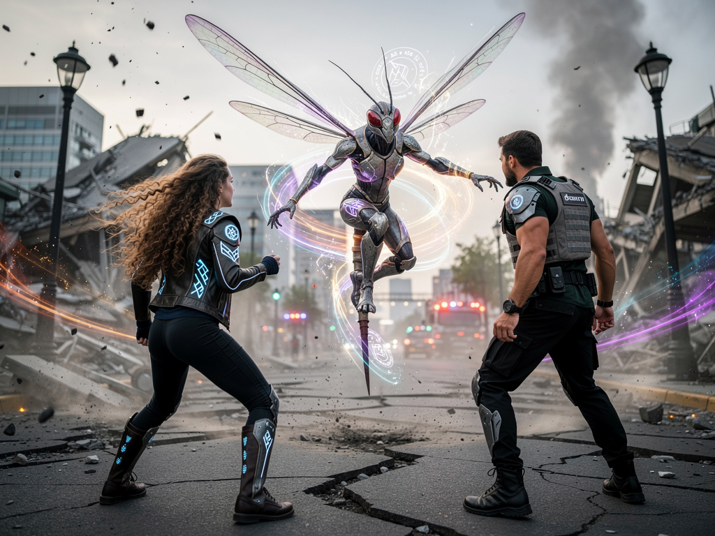 Nicolas Diaw shows His Acrobats Power and Flying Against Raiflesh wasp Half human Member.