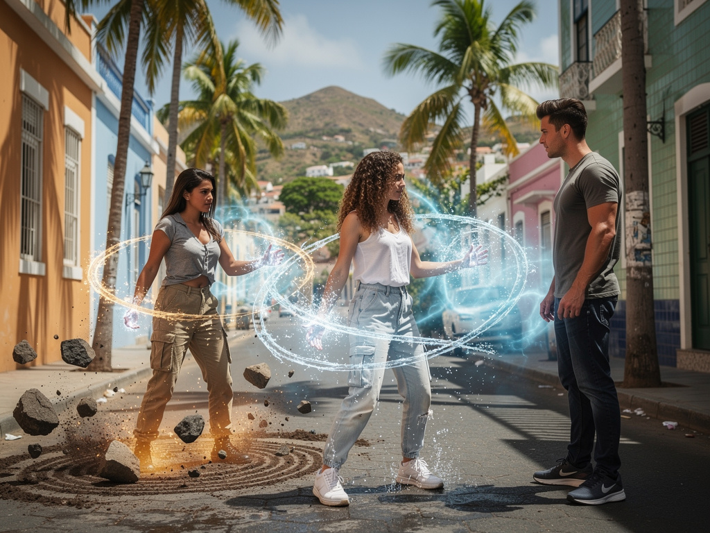 Maya Rodrigues and Madison Rocca in Praia the Capital of Cape Verde with their Power Maya earth Power Madison water Power.