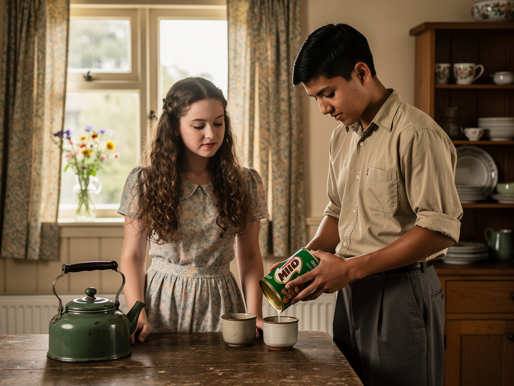 Timothy Riley Makes Milo green tin with Samantha Dawkins.