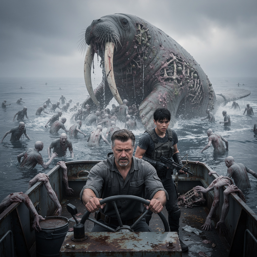 And Suddenly The Titan Walrus Vomits So Many Zombies At The Ocean To Make The Zombies Climb Into The Cargo Ship Without Us Re